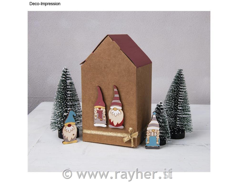 Wood decor Gnome family, natural, 4.5-9cm, + cord, 8pcs