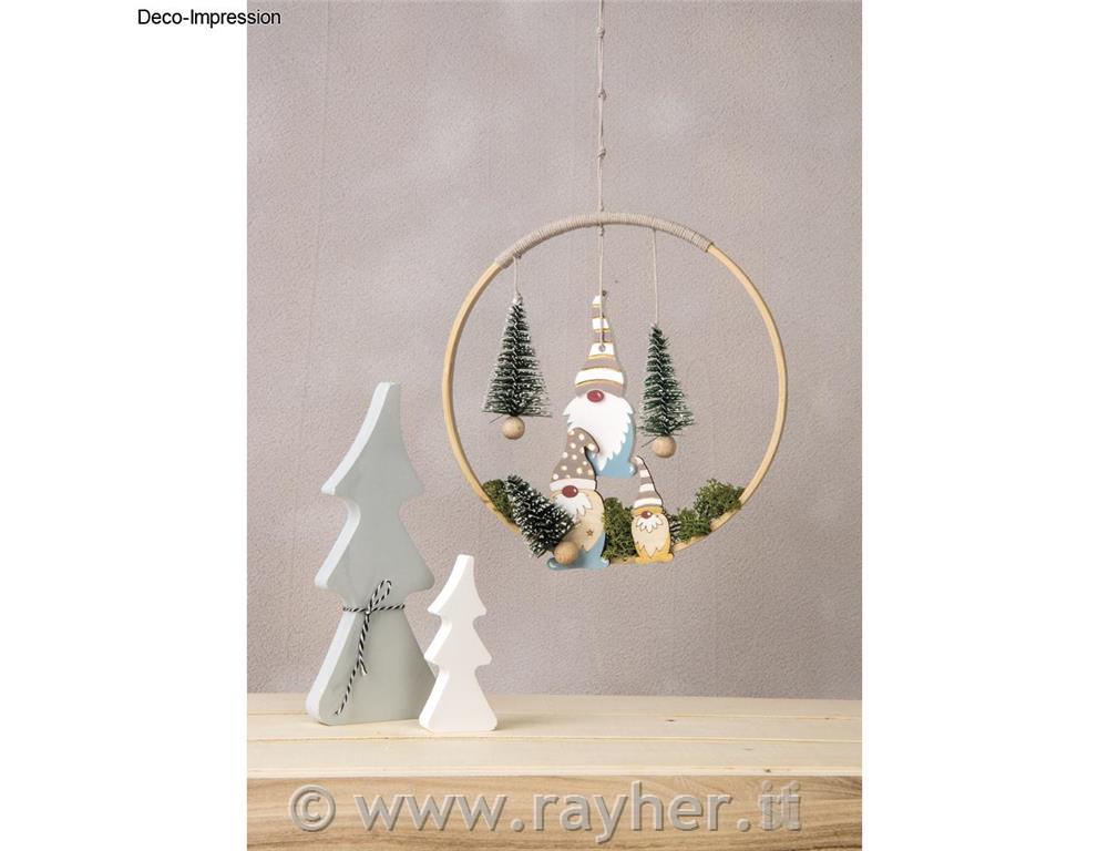 Wood decor Gnome family, natural, 4.5-9cm, + cord, 8pcs