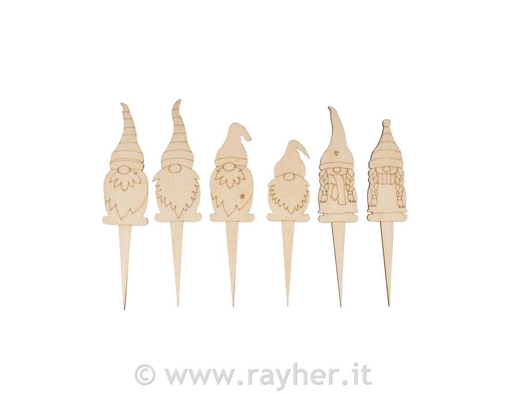 Lesena dekoracija, Palčki, 13.3-15cm, set 6