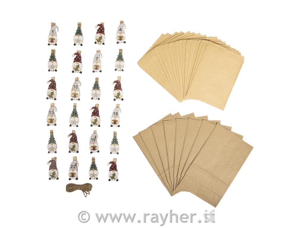 Advent calendar incl. Numbers, H13-16cm, gnome+cord, 1set