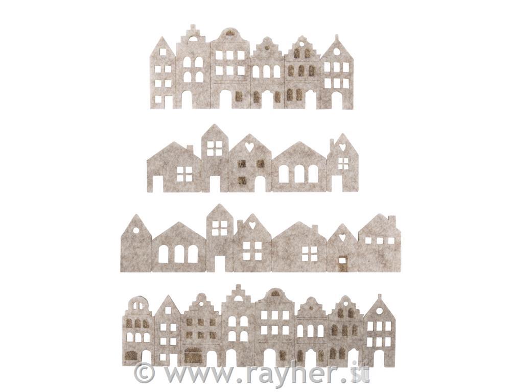 Felt strip Nordic + Mini houses, 3.4-4.2cm + adhesive dot, 4pcs
