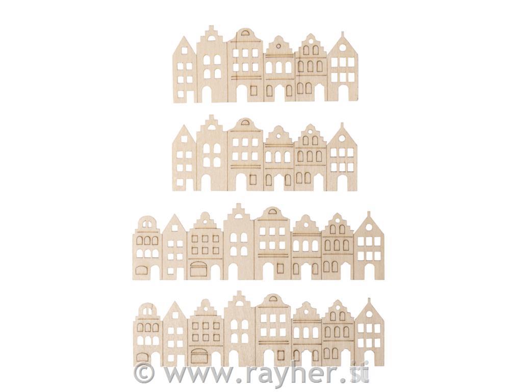 Veneer wood strip Nordic houses, natural, each 2x10.2x4.2+13.8x4.2cm, 4pcs