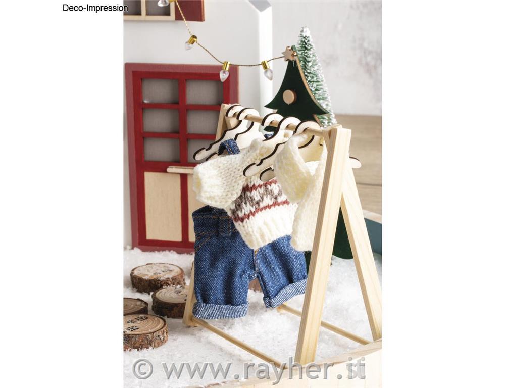 Mini wood garment rack, natural, 11.5x12cm, +5 coat-hangers, 1set