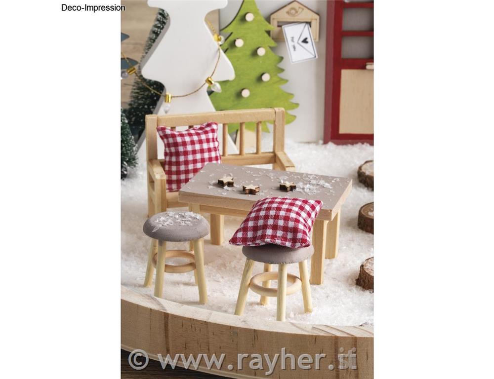 Mini wood tablw with 2 stools, natural, 8x5x4.5cm +3.5x3.8cm, 1set