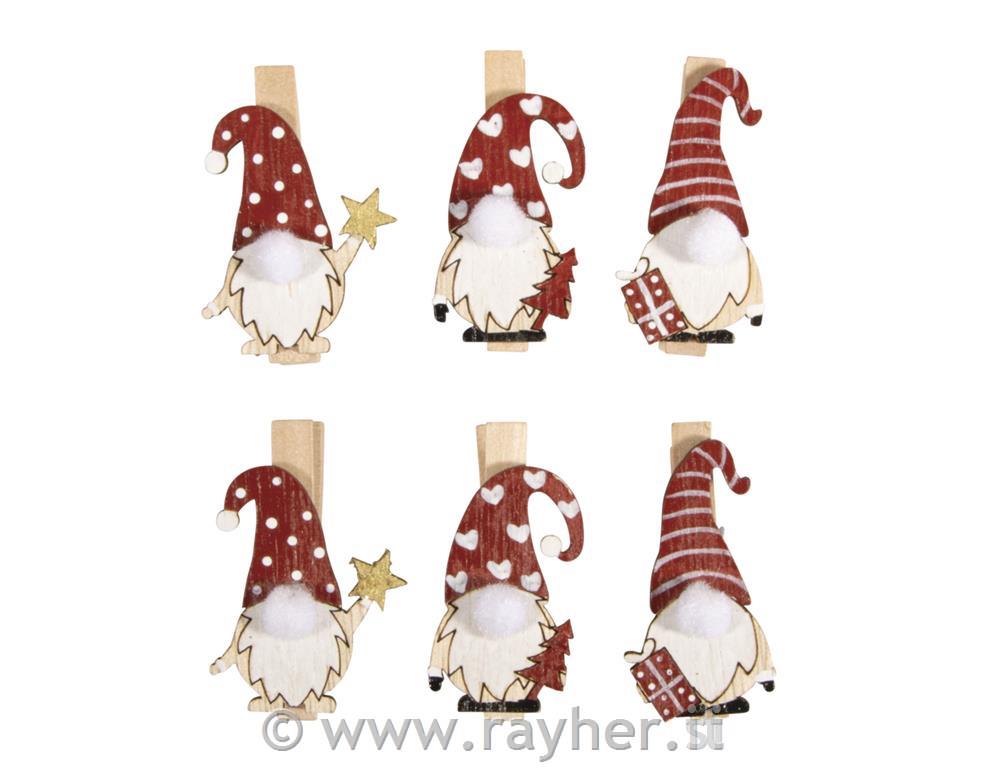 Wood gnome on clothes peg, 2,2/3x1,.2x4.8cm, 6pcs