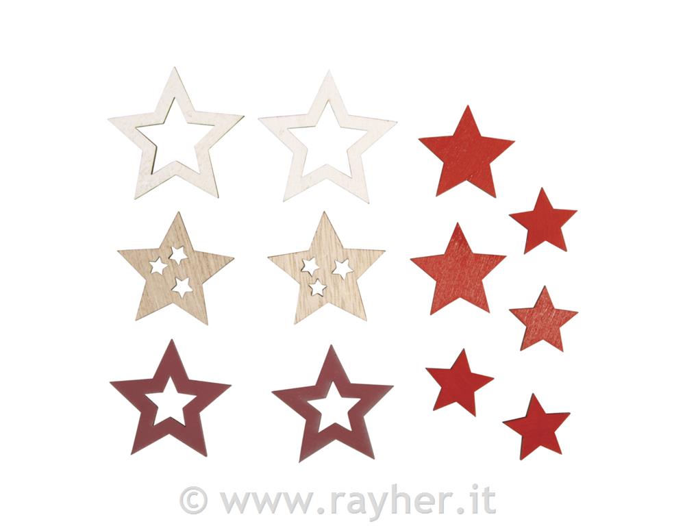 Decorazioni in legno, stelle, set 12