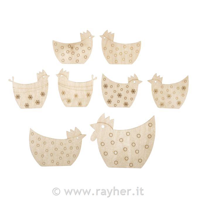Legno impiallacciato Gallo + pollo5-8 cm, 1 mm di spessore, 8 pezzi