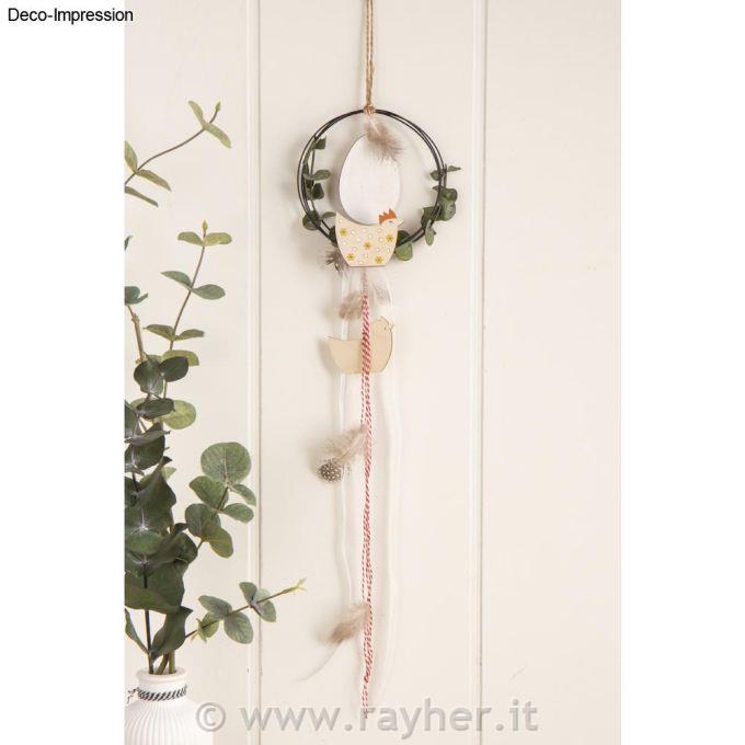 Decorazione in legno Gallo+Pollo5-8 cm, + cordino 2,5 m, scatola 16 pezz