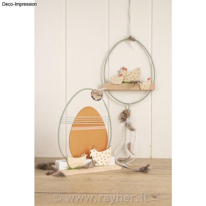 Decorazione in legno Gallo+Pollo5-8 cm, + cordino 2,5 m, scatola 16 pezz