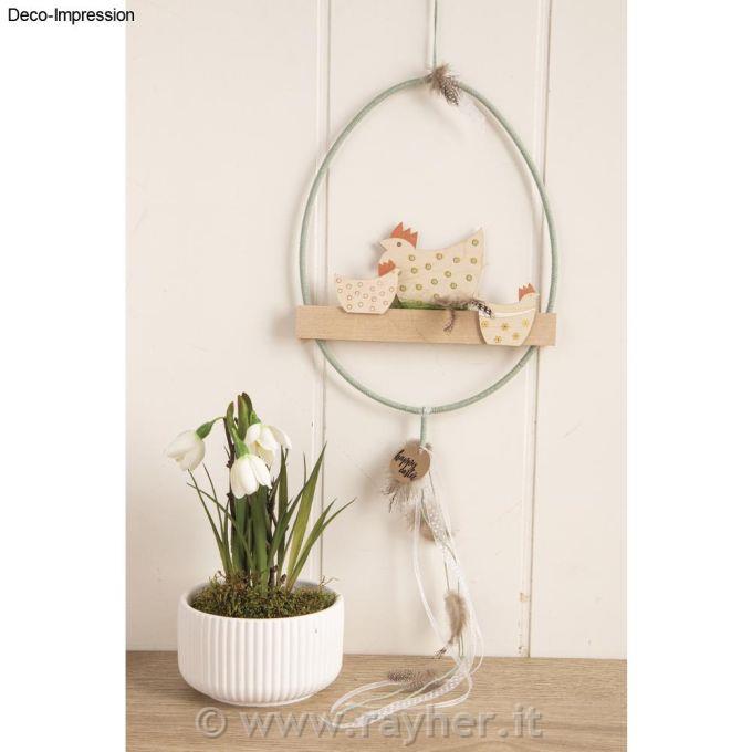 Decorazione in legno Gallo+Pollo5-8 cm, + cordino 2,5 m, scatola 16 pezz