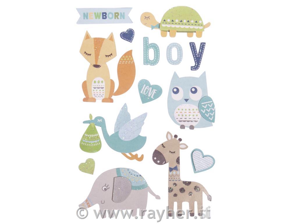 3D carta adesivi bebe, celeste bebe, 14pz, con effetti, bus.blis.