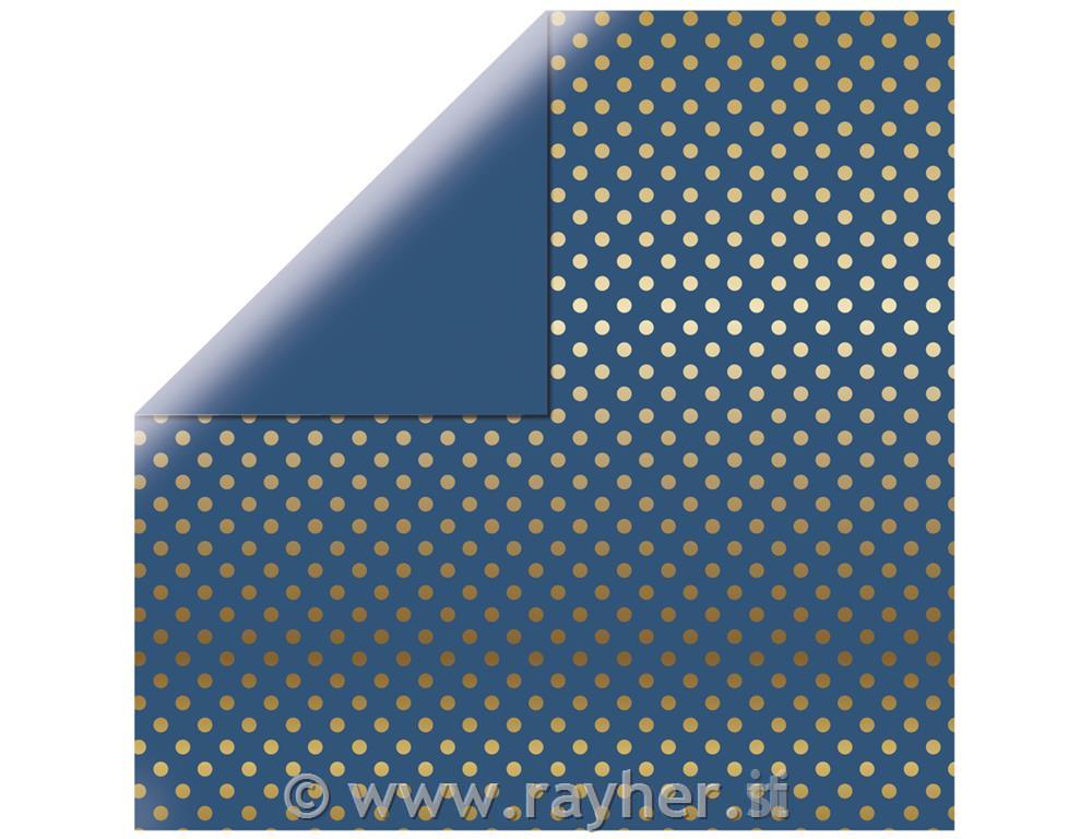 Carta scrapbooking "Gold Foil Dots", jeans, 30,5x30,5cm, 180g/m2