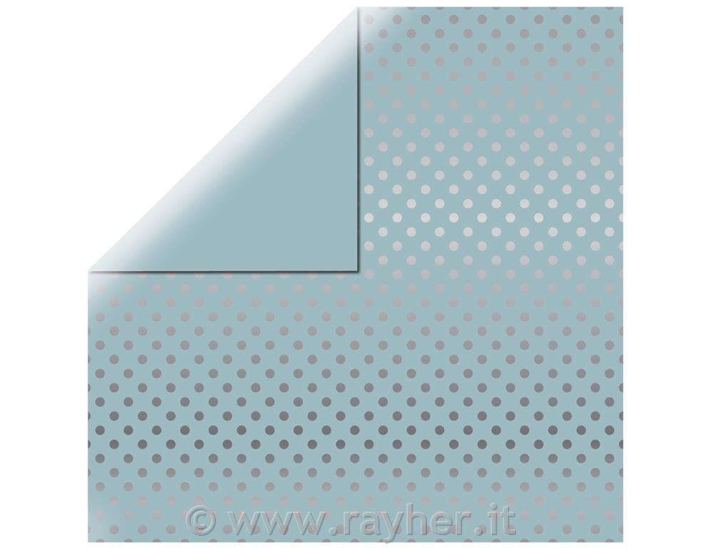 Carta scrapbooking "Silver Foil Dots"blu tenero, 30,5x30,5cm, 180g/m2