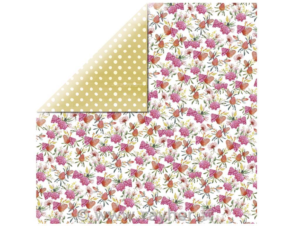 Scrapbooking papir Pink Protea, 30.5x30.5cm, 150g/m2