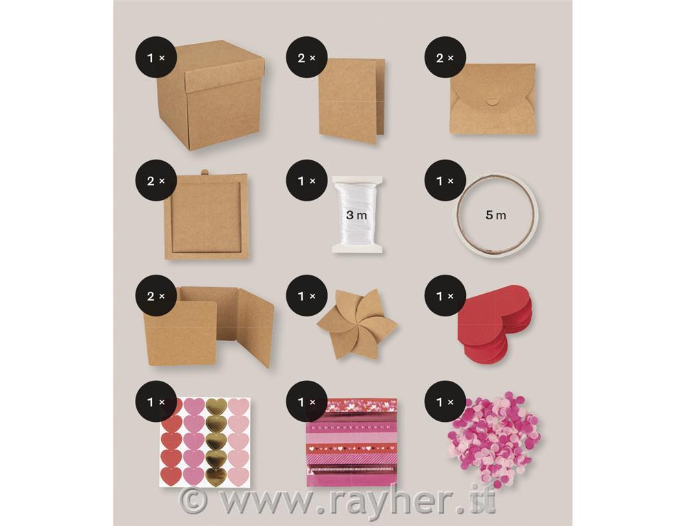 Škatla presenečanja, kraft, 12x12x12cm, 16-delna