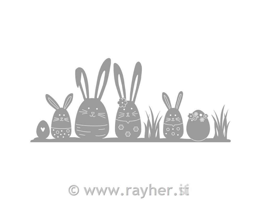 Rezalna šablona Družina zajčkov, 12,1x5,2 cm