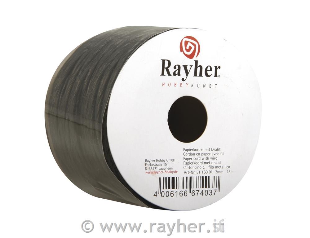 Cordoncino di carta con filo metallico2 mm, rotolo da 25 mnero