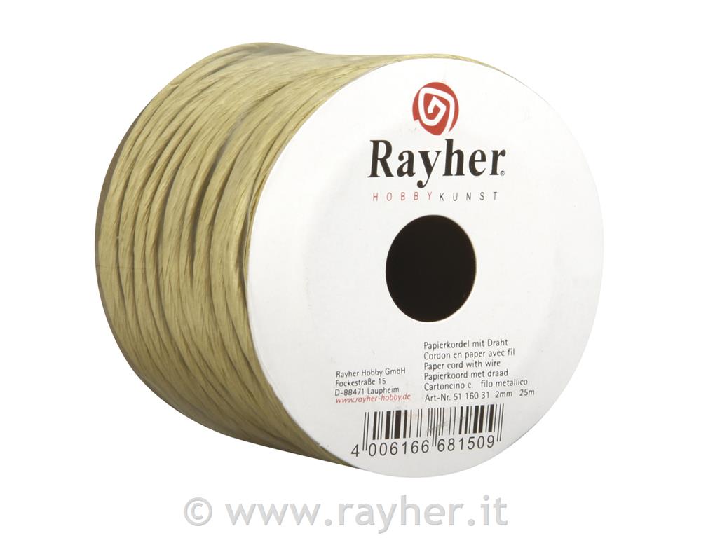 Cordoncino di carta con filo metallico2 mm, rotolo da 25 mnaturale