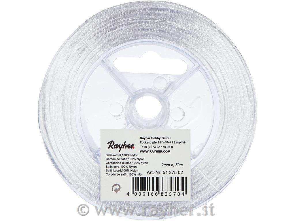 Satin cord, white, 2 mm o, roll 50 m