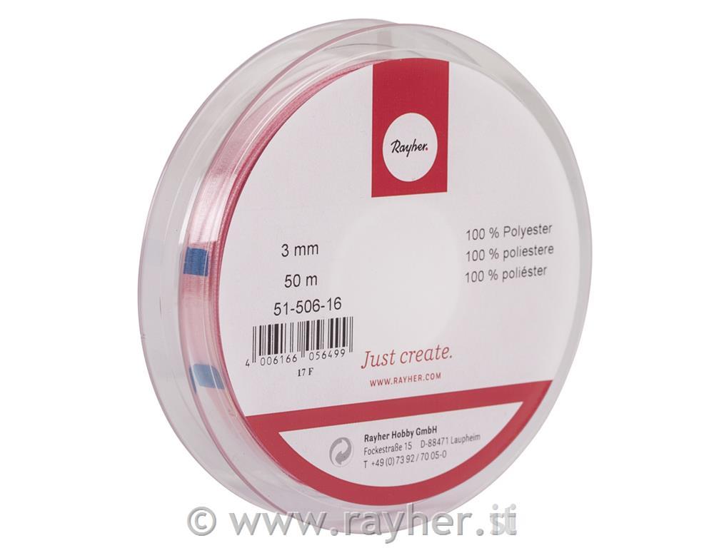 Nastro di raso con cimosa3 mm, rotolo 50 mrosa chiaro