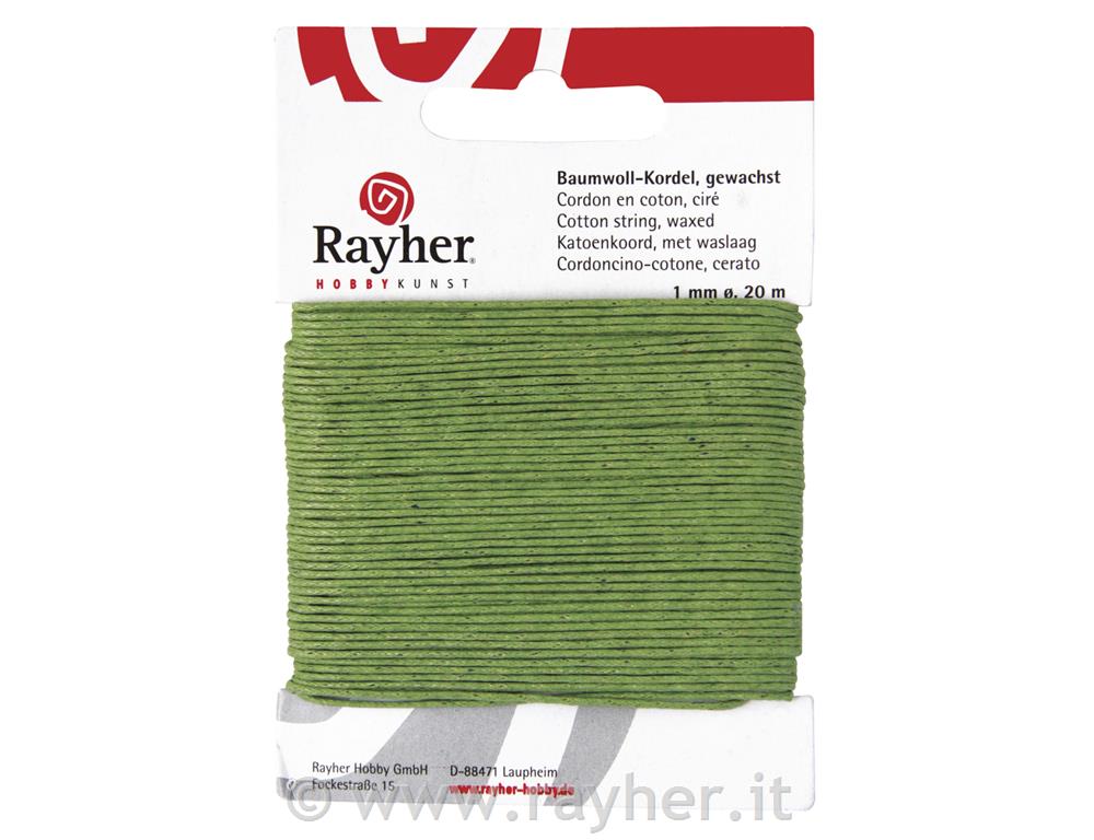 Cordoncino cotone.cerato1mm, cart. 20mverde chiaro
