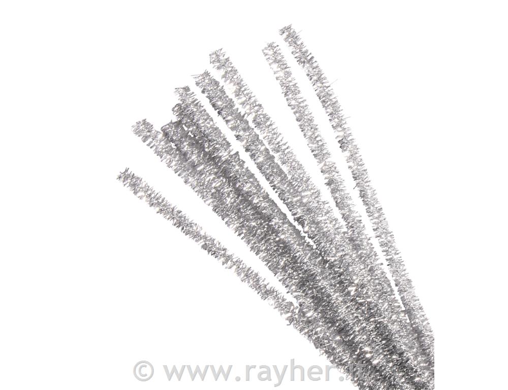 Filo ciniglia glitter50cm, spess. 9mm, busta 10 pzargento