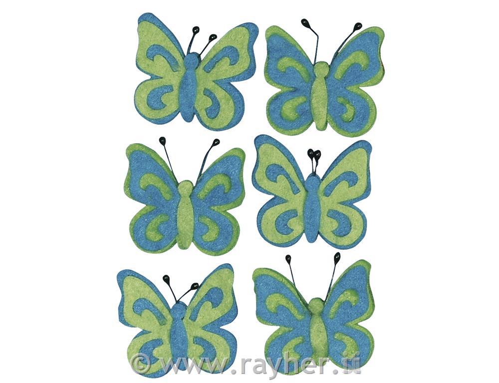 Filc metulji, svetlo modri, 5 cm, 6 kom.