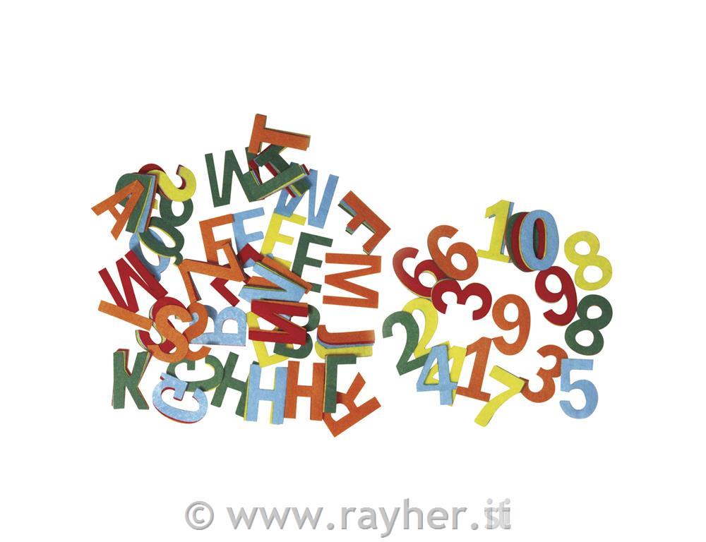Felt letters and numbers, 5 colours, mix