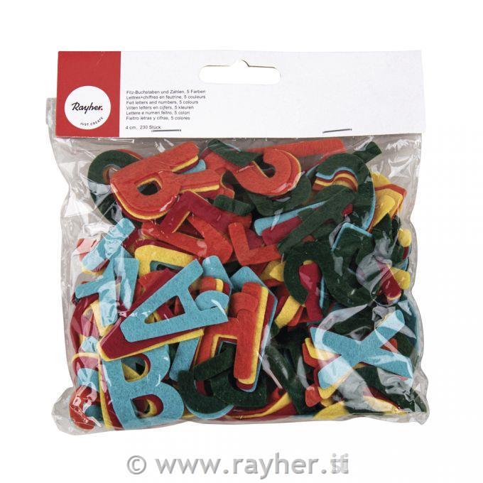 Felt letters and numbers, 5 colours, mix