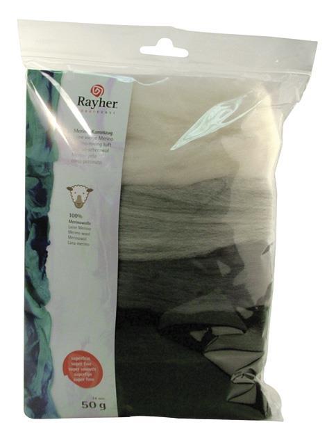 Merino pelo corto pettinato,superfine19 mic,busta 5 colori da 10 gtonal.nero-bianco-grigio