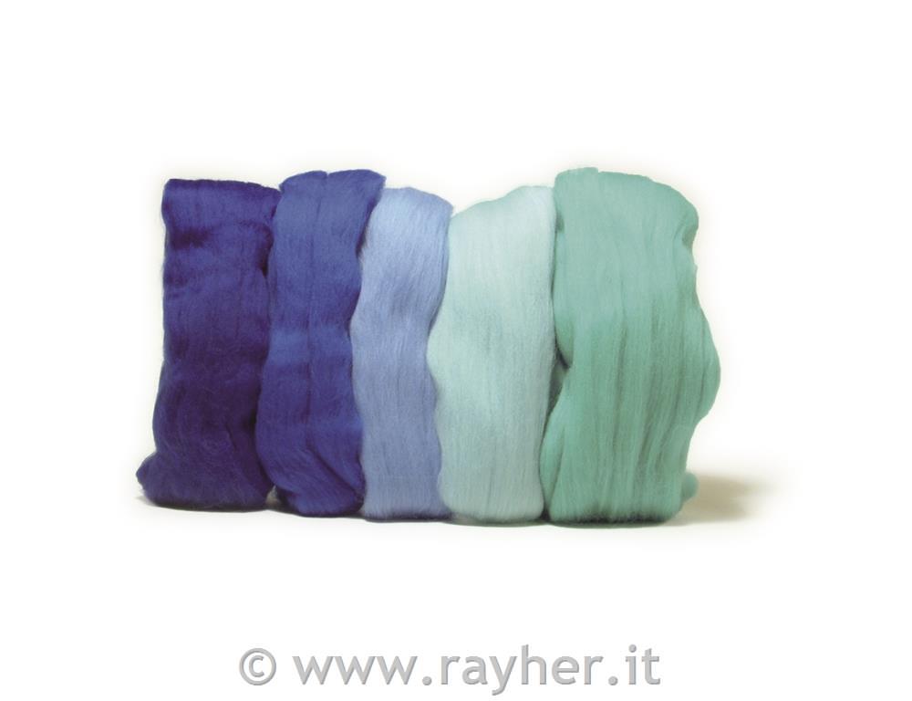 Volneno merino predivo, česano, zelo gladko, modri odtenki,