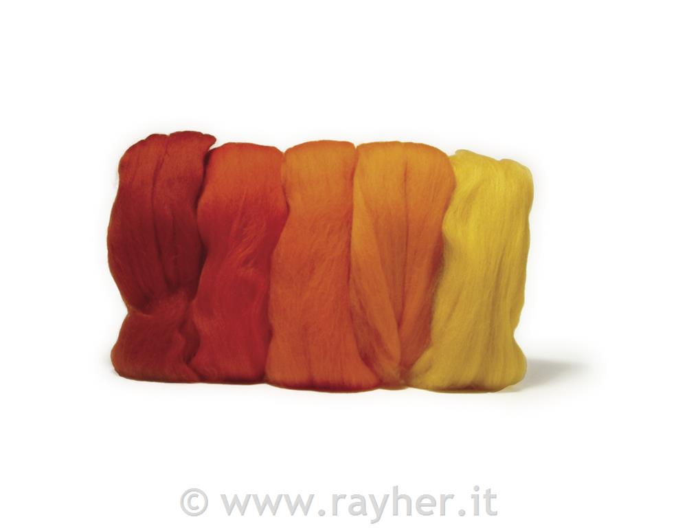 Merino-pelo corto pettinato, super fino19 mic, busta 5 colori da 10gtonalitá-rosso