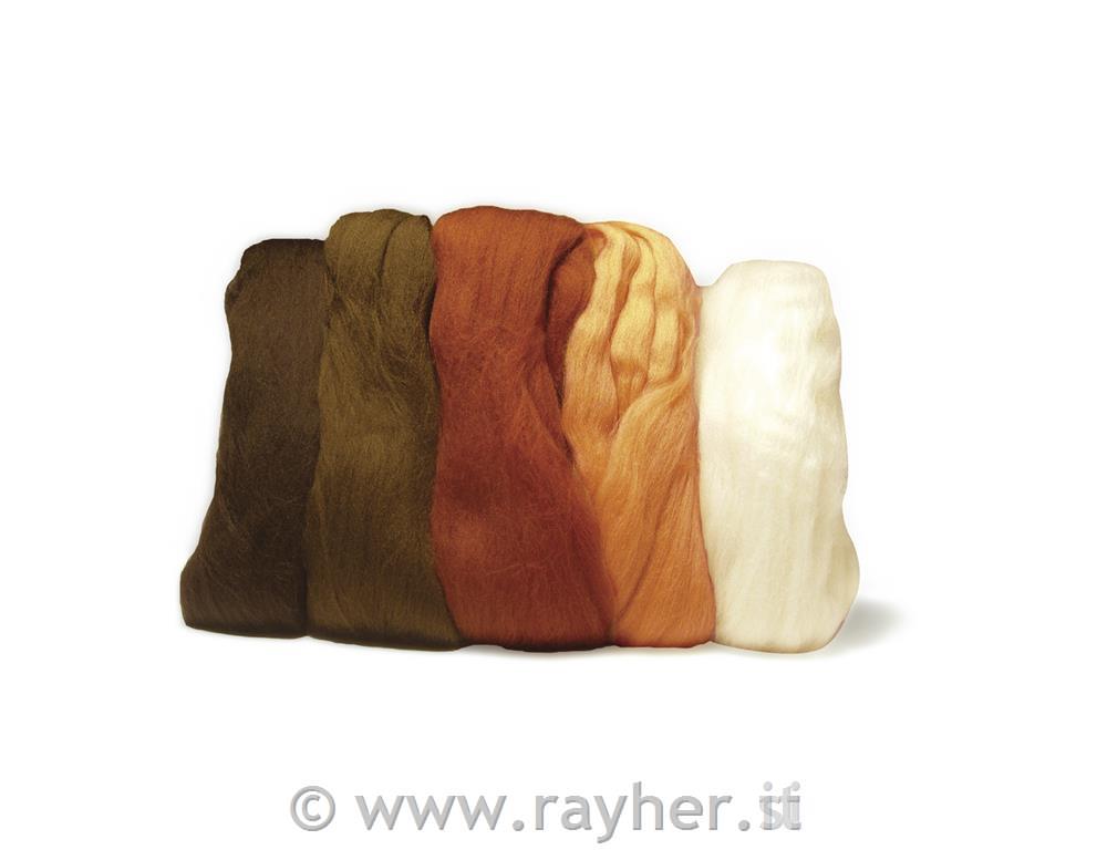 Merino-pelo corto pettinato, super fino19 mic, busta 5 colori da 10gtonalitá-marrone