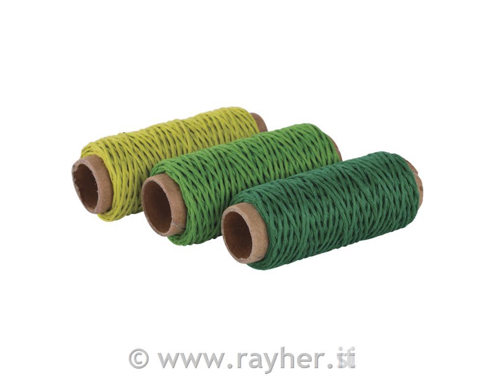 Set cordoncino canapa, 1mm o, tonalita verde, 3 colori á 12m, bus.blis. 36m