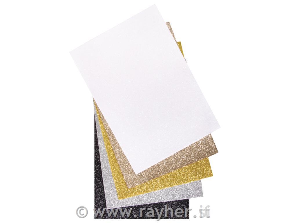 Glitter-felt, assorted, 21x30x0.1cm, 5 colours, tab-bag 5sheets