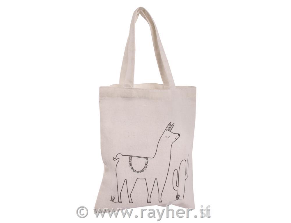 Cotton bag w. print, llama, natural, 20x25cm, tab-bag 1pc