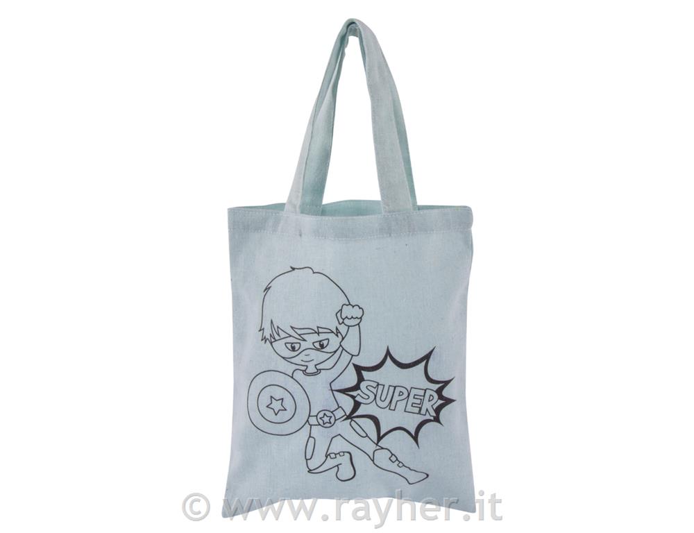 Borsa cotone c. stampa, blu chiaro, 20x25cm, bus.blis. 1pz