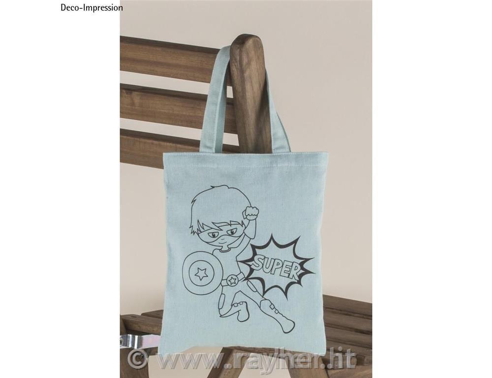 Borsa cotone c. stampa, blu chiaro, 20x25cm, bus.blis. 1pz