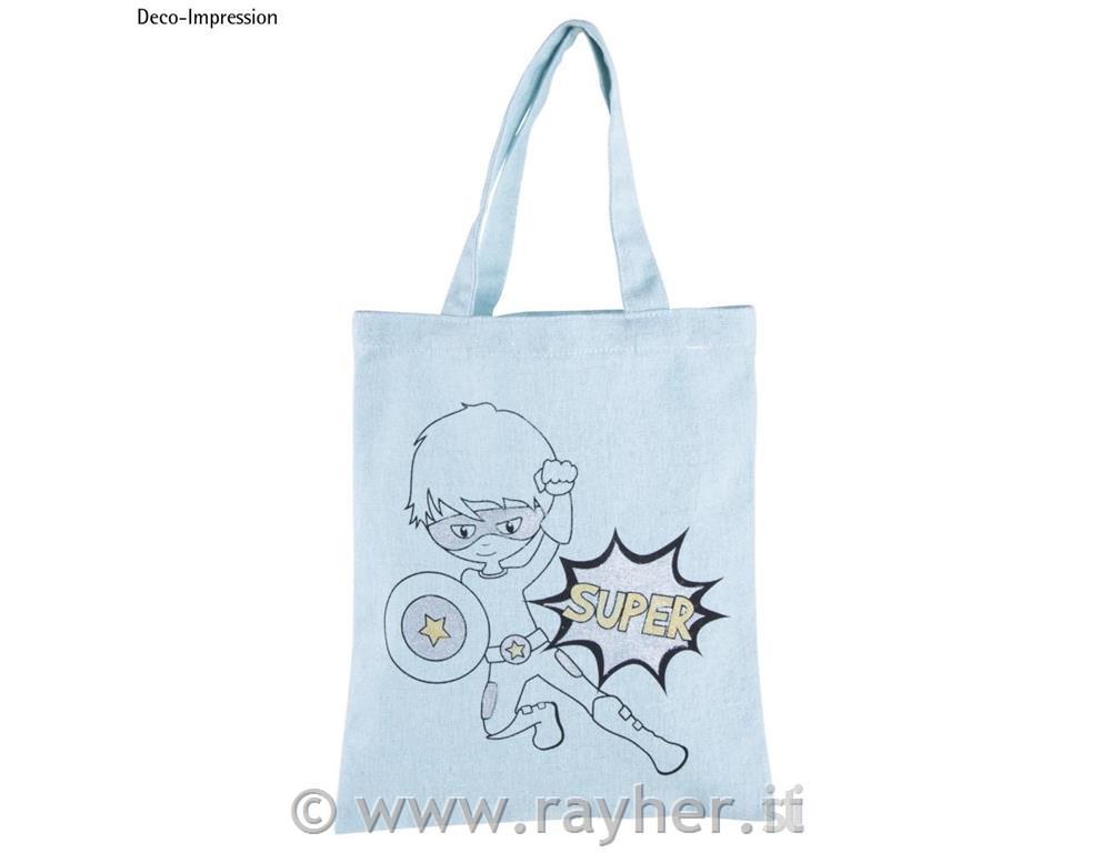 Borsa cotone c. stampa, blu chiaro, 20x25cm, bus.blis. 1pz