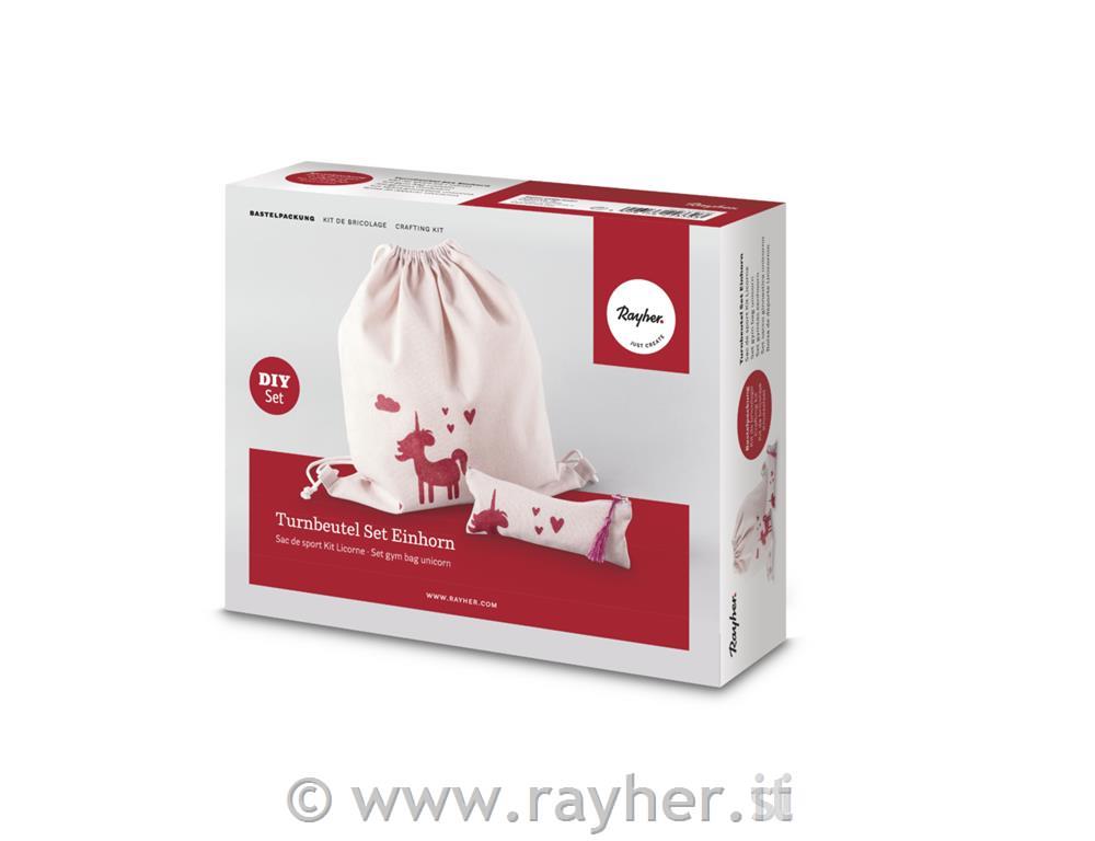Kit: Set sacco ginnastica unicorno, 38x42cm+21x8cm, box 1set