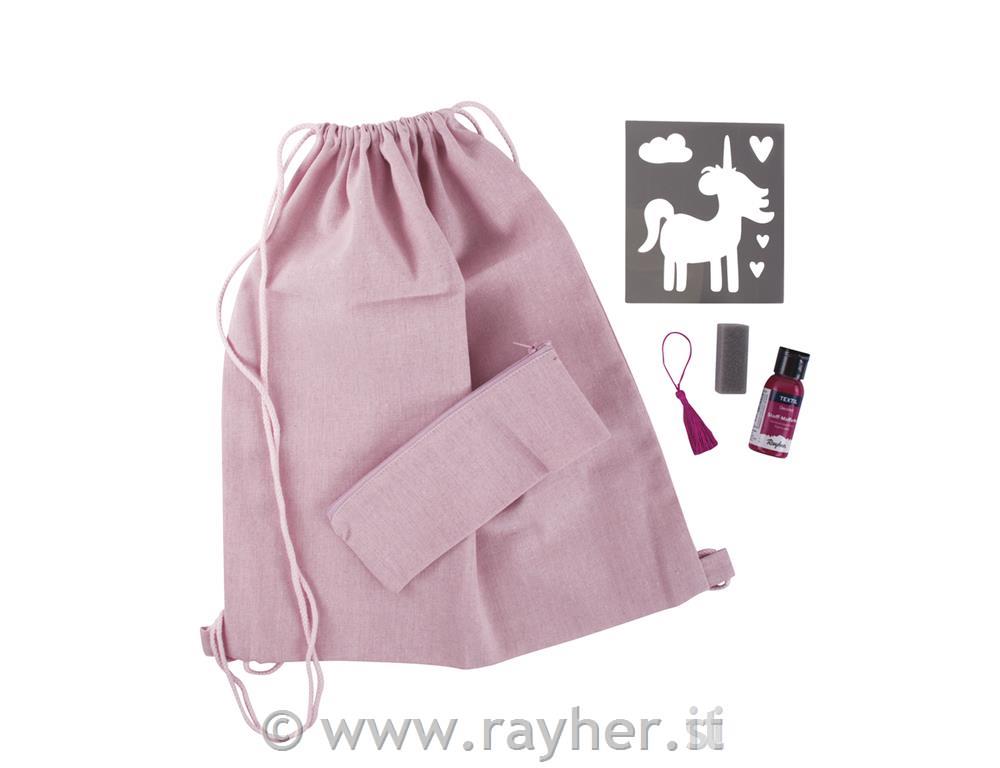 Kit: Set sacco ginnastica unicorno, 38x42cm+21x8cm, box 1set