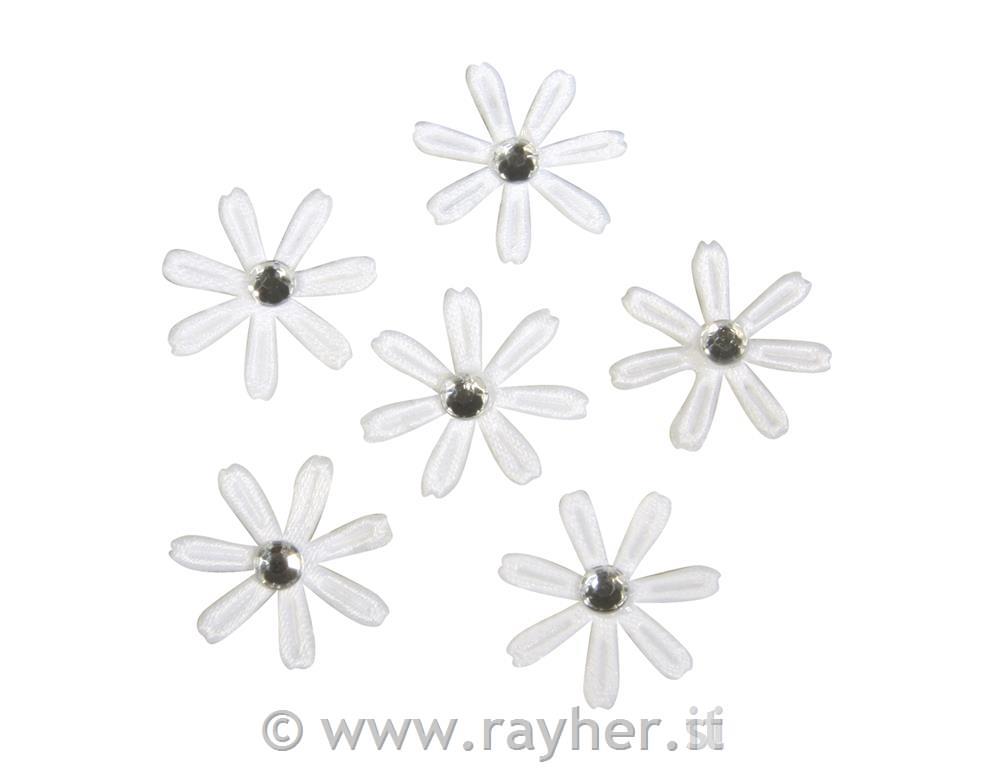 Fiori raso c.strass, 1,8cmobus.bl. 60pzbianco