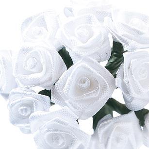 Satin roses, 12 mm o, white, bundle 12 p