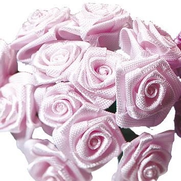 Rosellina di raso, 12 mm omazz. 12 pz, lav. a manorosa chiaro