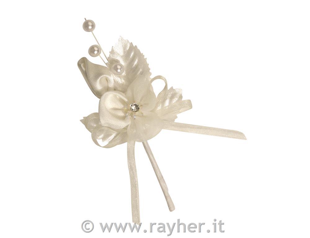 Poročna priponka z kristali in perlami, krem, 9,5 cm, 2 kom.