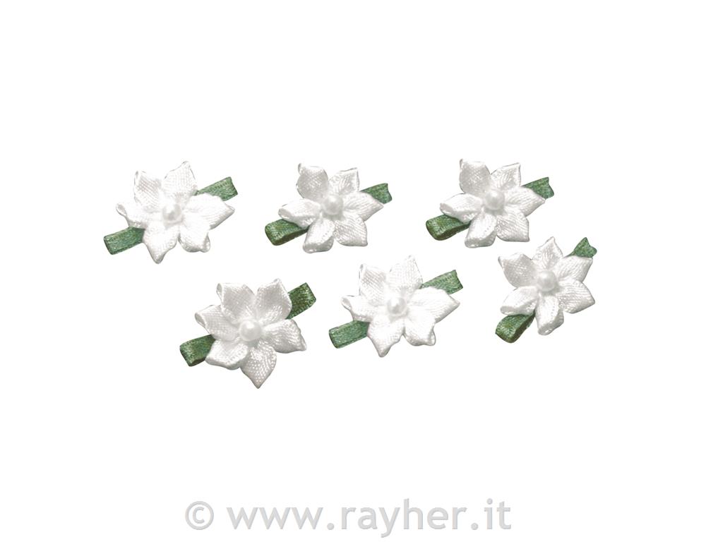 Cvetovi s perlami, 2 cm, zeleni/beli, 8 kom.