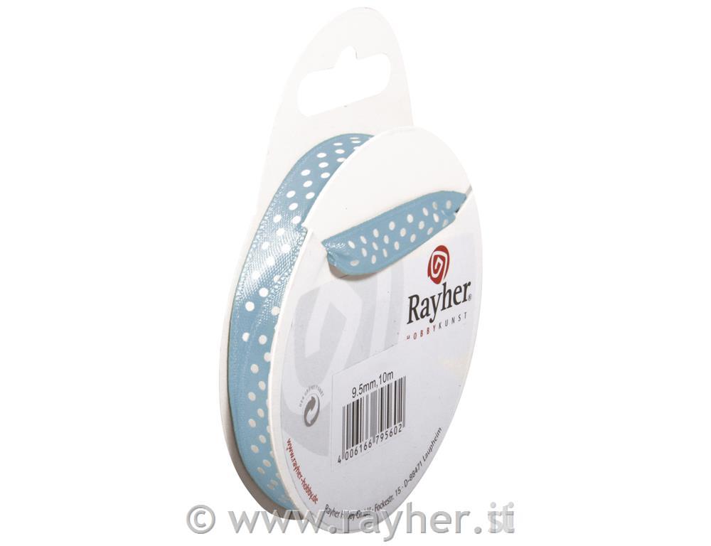 Nastro raso con puntini9,5mm, rot. 10mazzurro