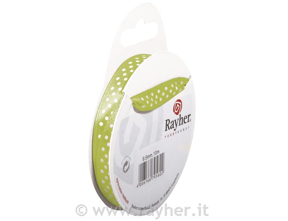 Nastro raso con puntini9,5mm, rot. 10mverde chiaro