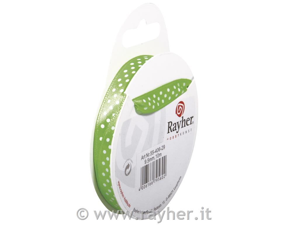 Nastro raso con puntini9,5mm, rot. 10mverde