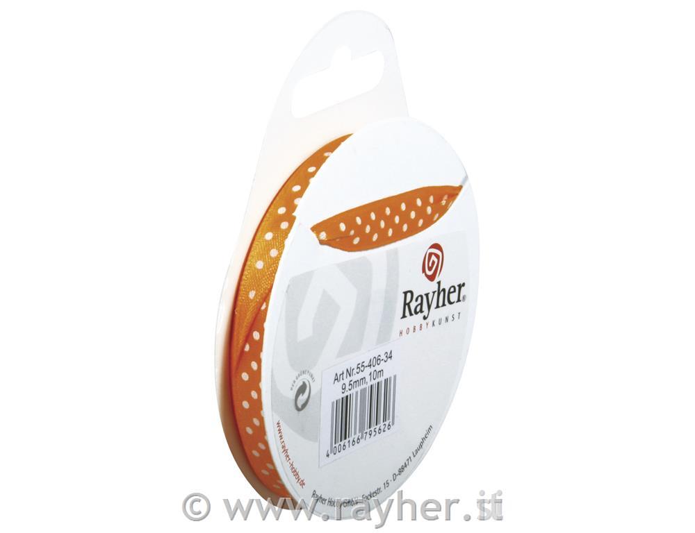Nastro raso con puntini9,5mm, rot. 10marancio